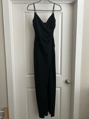 Windsor Black Draped Maxi Dress with Thigh Slit